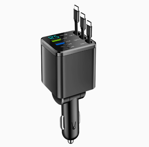 ā” 7-in-1 120W Retractable Car Charger ā Fast Charging Power Hub with LED Voltage Display