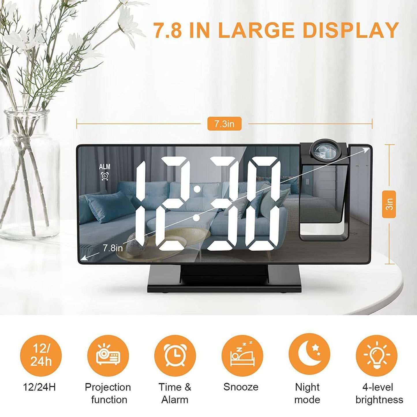 LED Projection Clock with Alarm & Temperature