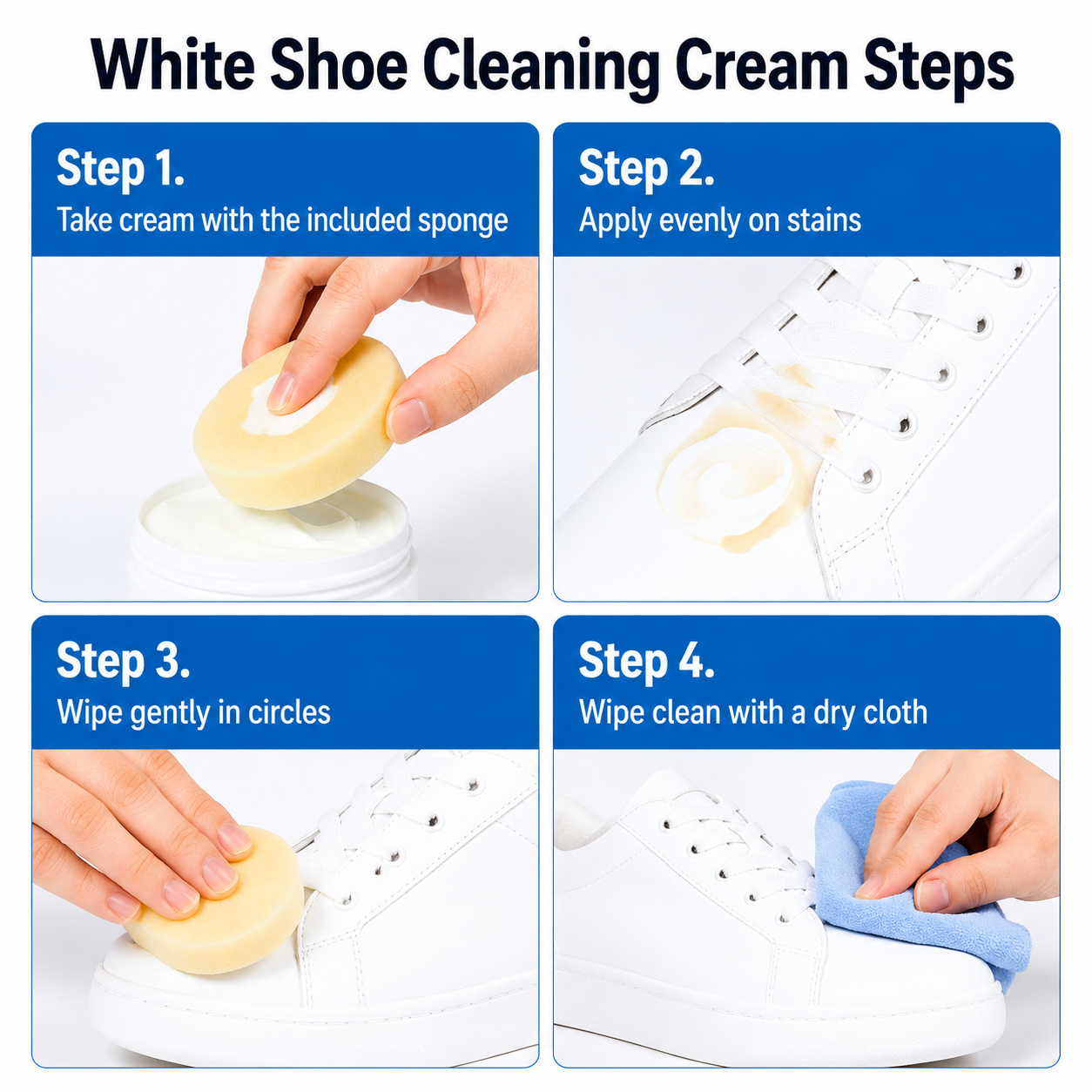 White Shoe Cleaner Cream Multipurpose No-Wash Solid Cleaner with Sponge