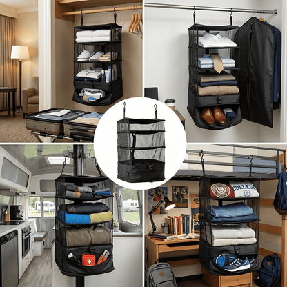 Travel Hanging Closet Organizer Bag with Hooks & Compression Straps