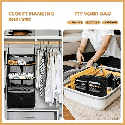 Travel Hanging Closet Organizer Bag with Hooks & Compression Straps