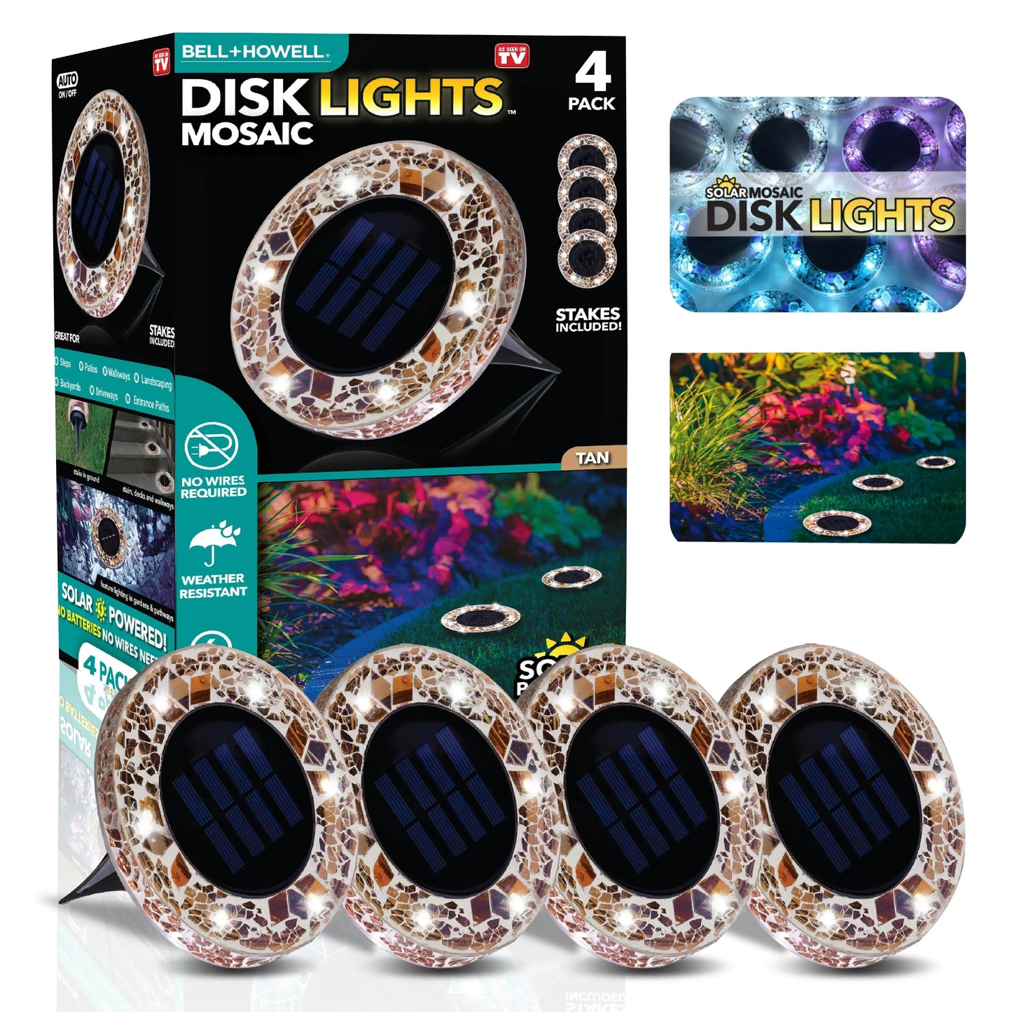 4/8 Pack Solar Outdoor Mosaic Disk Lights, Waterproof Decorative Pathway LED Light