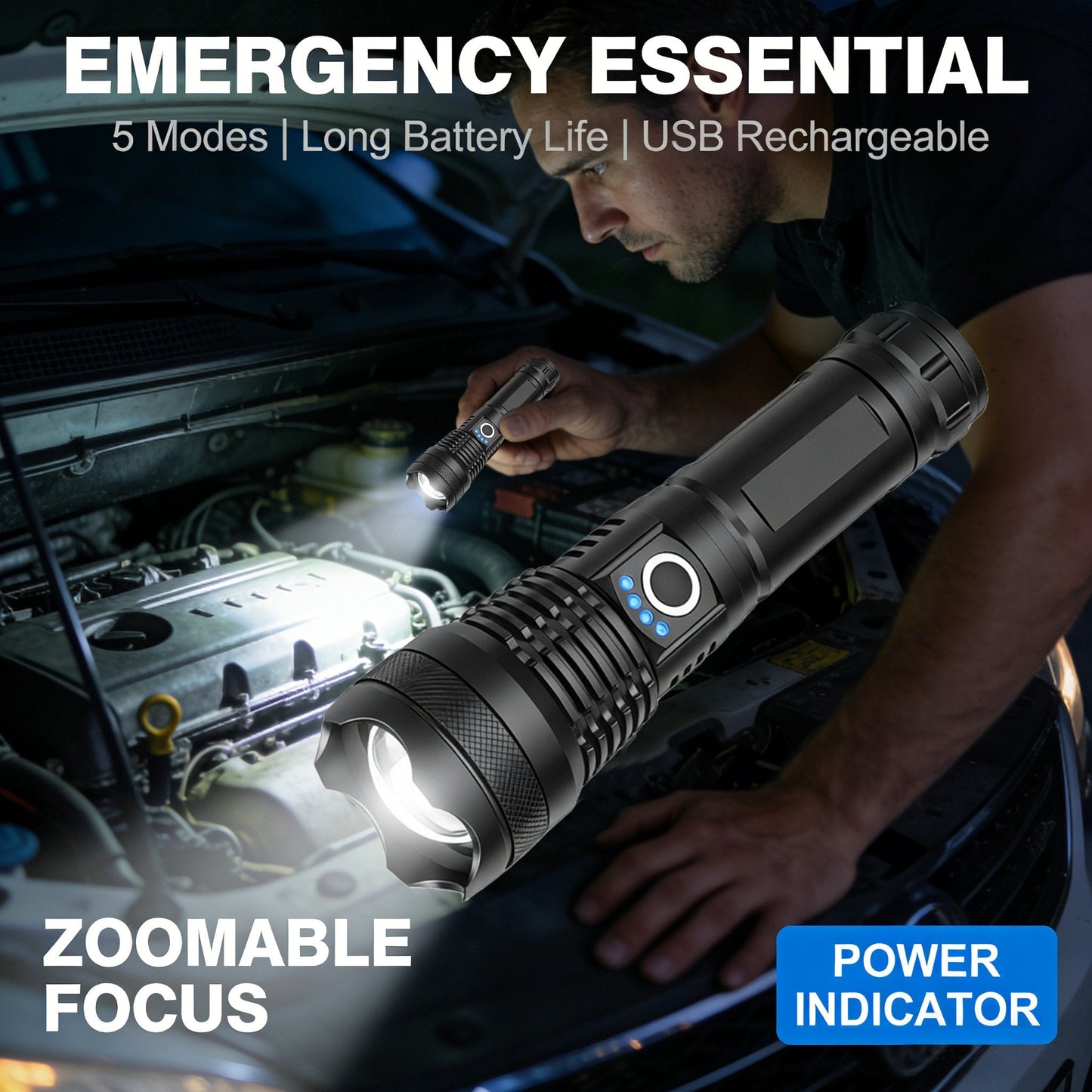 Rechargeable LED Flashlight - High Lumen, Waterproof, Ultra Bright Flashlight for Emergencies