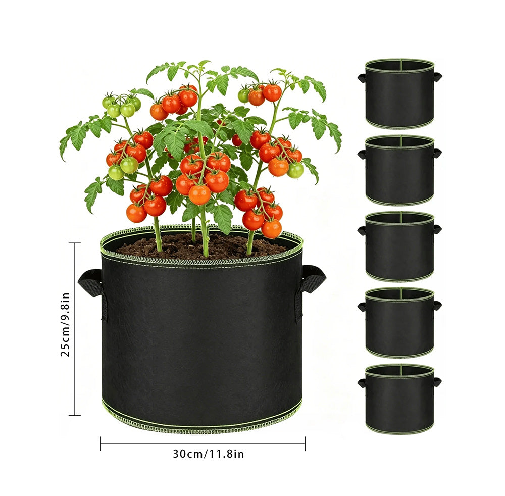 🌱 5-Pack 5 Gallon Grow Bags – Heavy Duty Aeration Fabric Pots with Handles for Vegetables, Flowers & Fruits