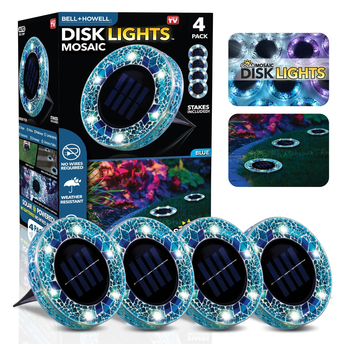 4/8 Pack Solar Outdoor Mosaic Disk Lights, Waterproof Decorative Pathway LED Light