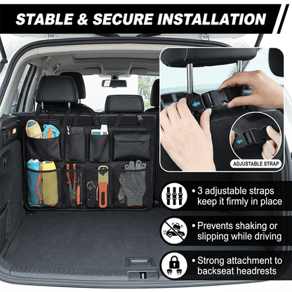 Car Trunk Organizer – Hanging Storage with 8 Pockets for SUVs & Trucks