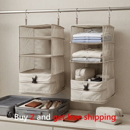 Travel Hanging Closet Organizer Bag with Hooks & Compression Straps
