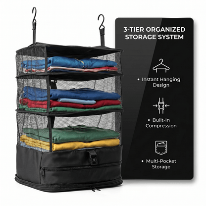 Travel Hanging Closet Organizer Bag with Hooks & Compression Straps