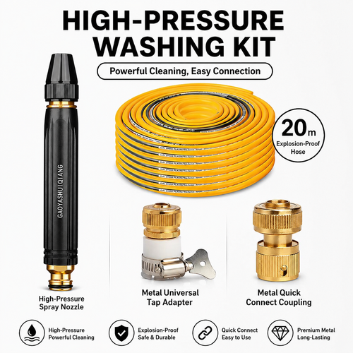 High Pressure Car Wash Kit with Nozzles & Hose