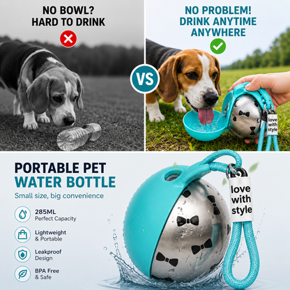 Foldable 304 Stainless Steel Dog Water Bottle Portable Pet Travel Drinking Cup