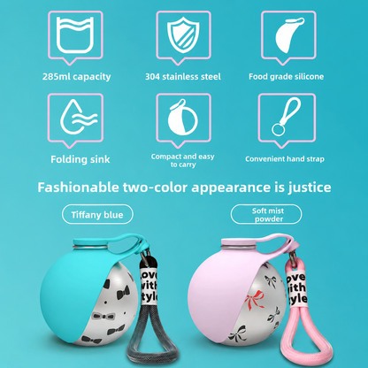 Foldable 304 Stainless Steel Dog Water Bottle Portable Pet Travel Drinking Cup