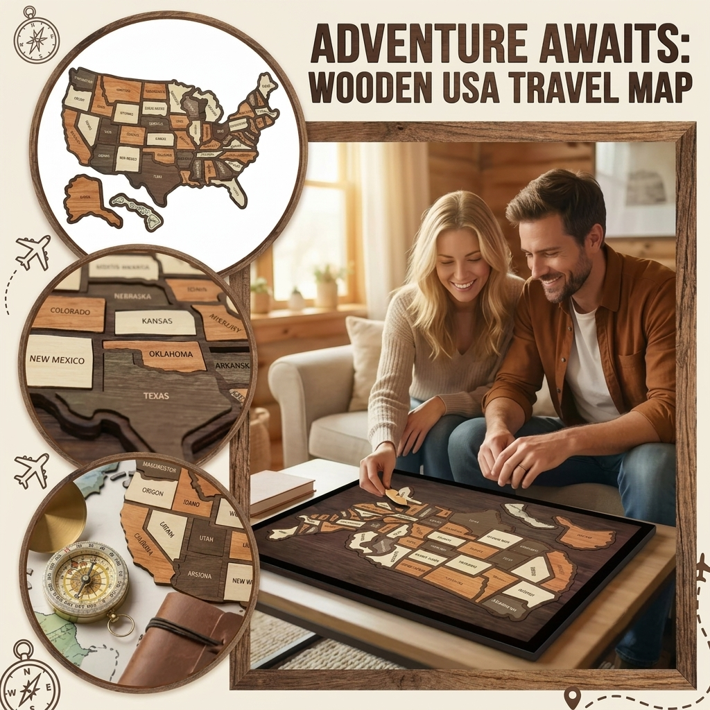 🇺🇸 Wooden USA Travel Map Puzzle🧩A Stylish Way to Track Your Journey