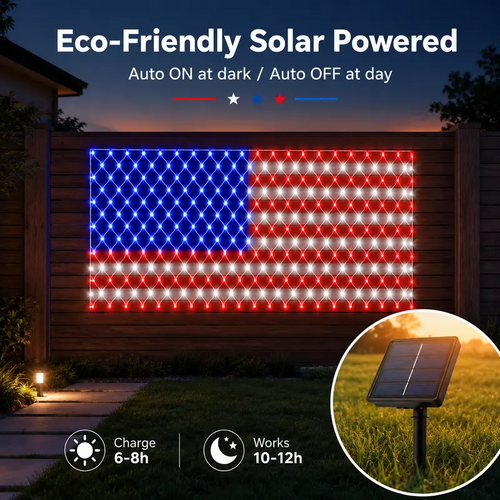 USA Glow Solar LED Flag Net Lights