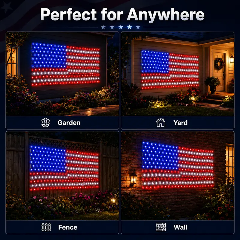USA Glow Solar LED Flag Net Lights