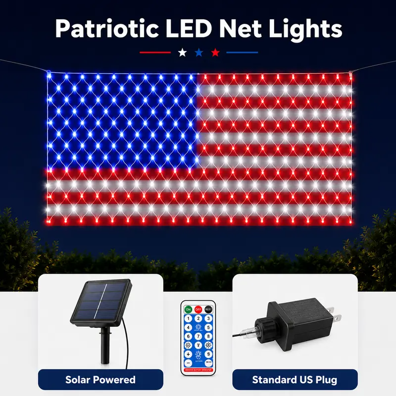 USA Glow Solar LED Flag Net Lights