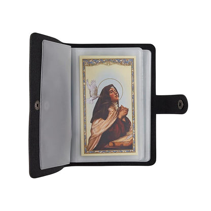 ✝️ Catholic Genuine Leather Holy Card Holder – Pocket Prayer Card Organizer with Snap Closure