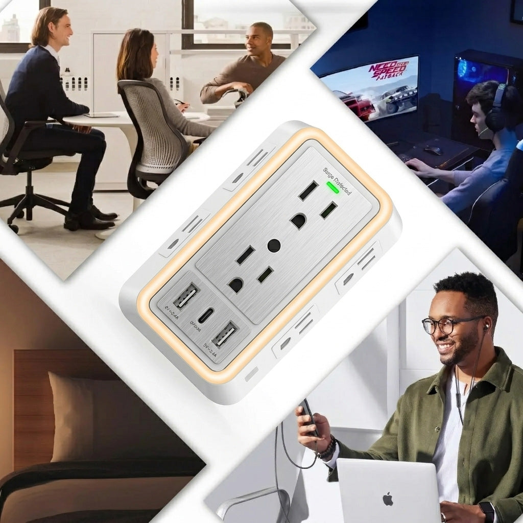6-Outlet Extender with USB-C, Surge Protection & Night Light