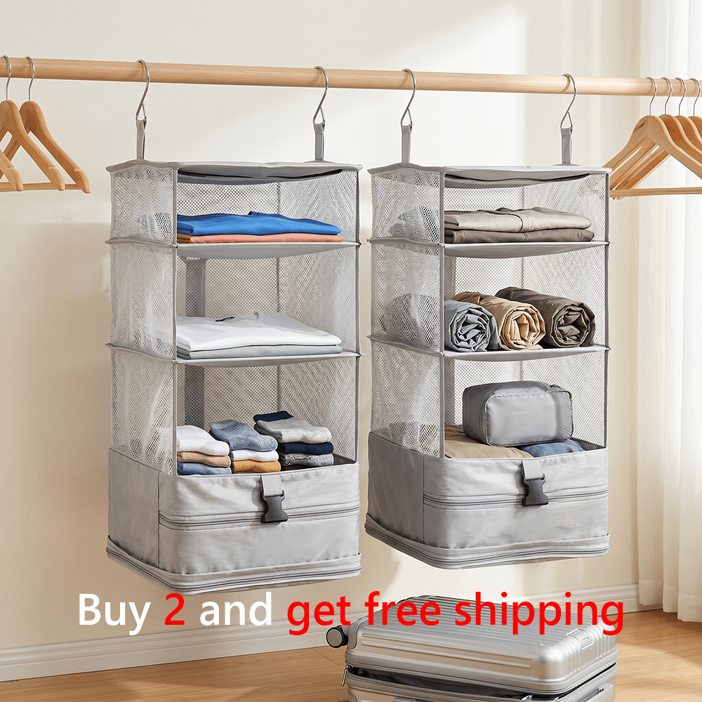 Travel Hanging Closet Organizer Bag with Hooks & Compression Straps