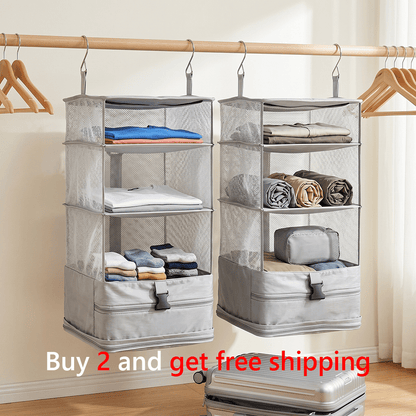 Travel Hanging Closet Organizer Bag with Hooks & Compression Straps
