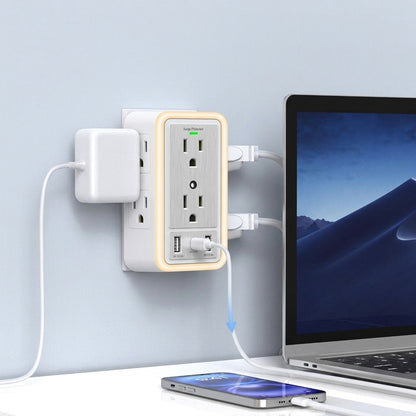 6-Outlet Extender with USB-C, Surge Protection & Night Light