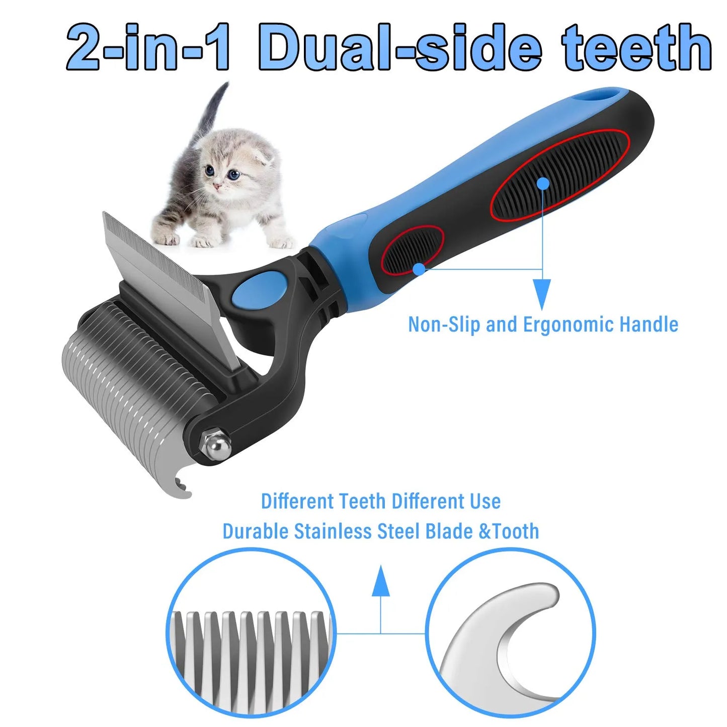 2-in-1 Pet Grooming Rake – Detangle, Deshed & Smooth Fur Easily