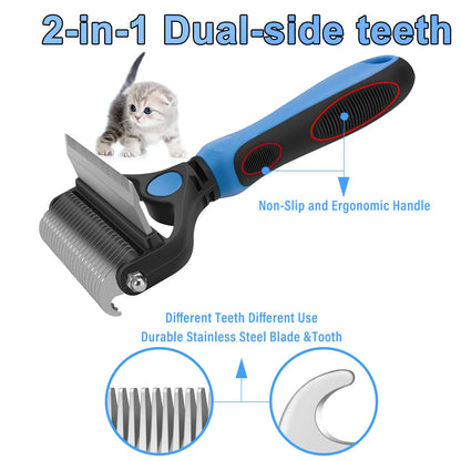 2-in-1 Pet Grooming Rake – Detangle, Deshed & Smooth Fur Easily