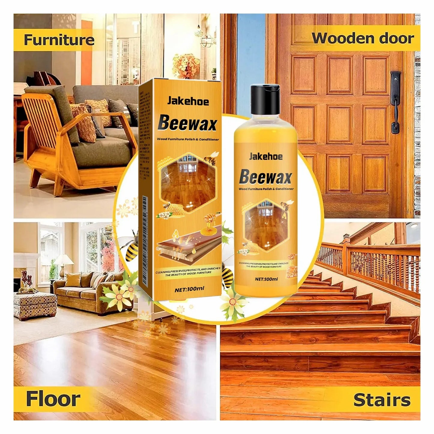 Natural Beeswax Wood Polish Spray for Furniture & Floors