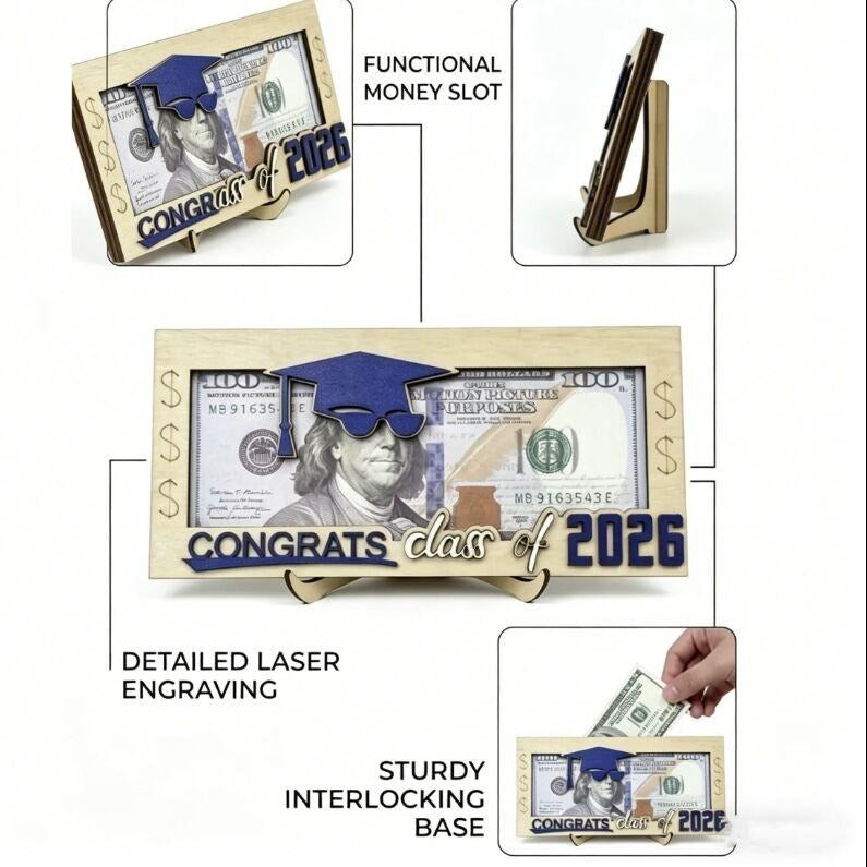 Graduation Money Holder 2026 Wooden Cash Gift Box