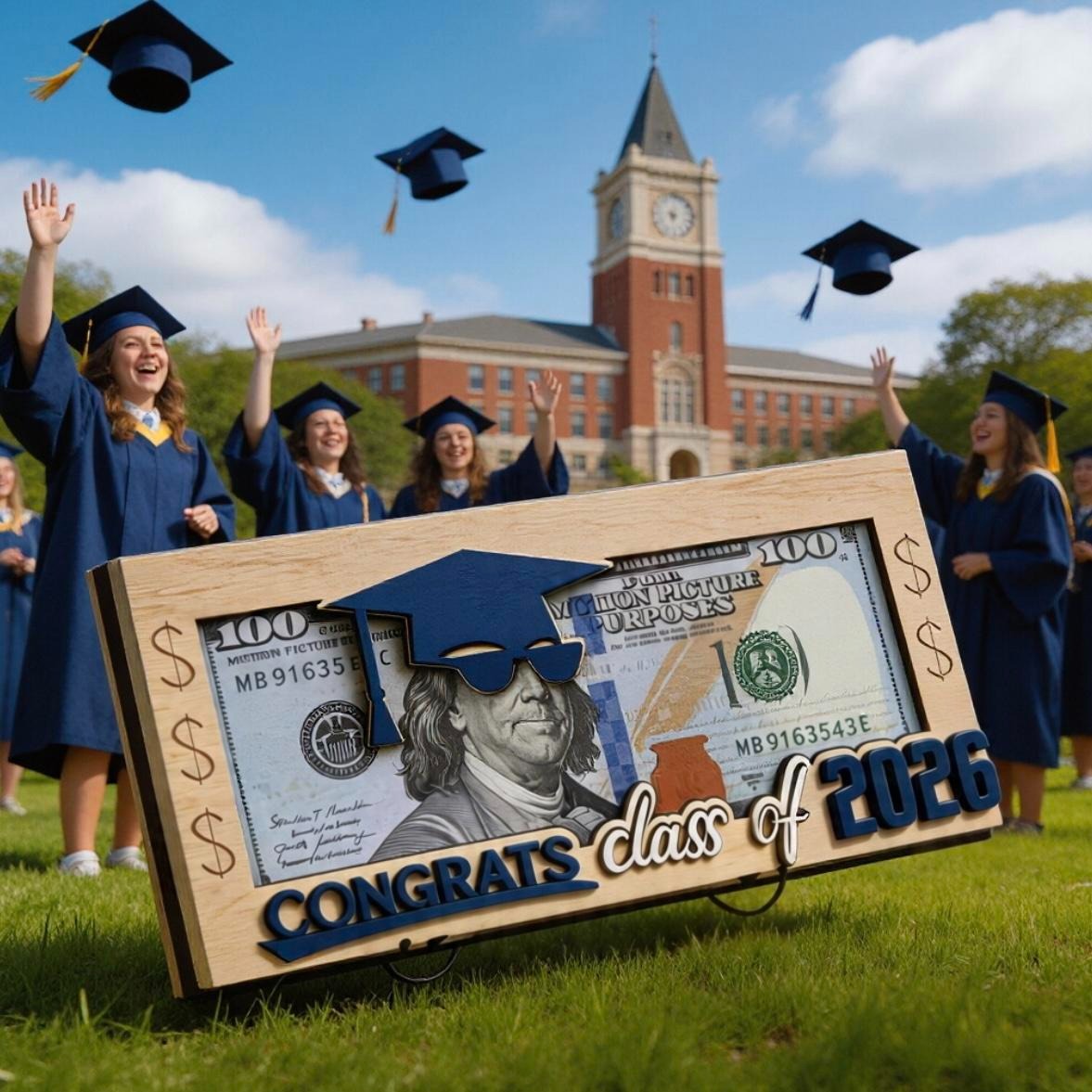 Graduation Money Holder 2026 Wooden Cash Gift Box