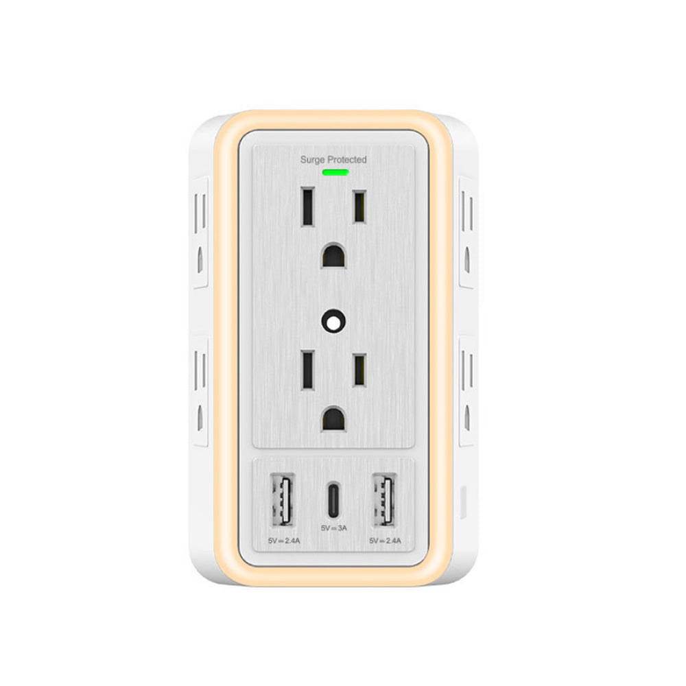 6-Outlet Extender with USB-C, Surge Protection & Night Light