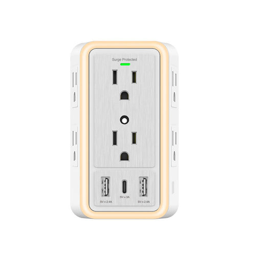 6-Outlet Extender with USB-C, Surge Protection & Night Light