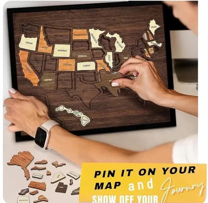 🇺🇸 Wooden USA Travel Map Puzzle🧩A Stylish Way to Track Your Journey