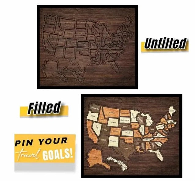 🇺🇸 Wooden USA Travel Map Puzzle🧩A Stylish Way to Track Your Journey