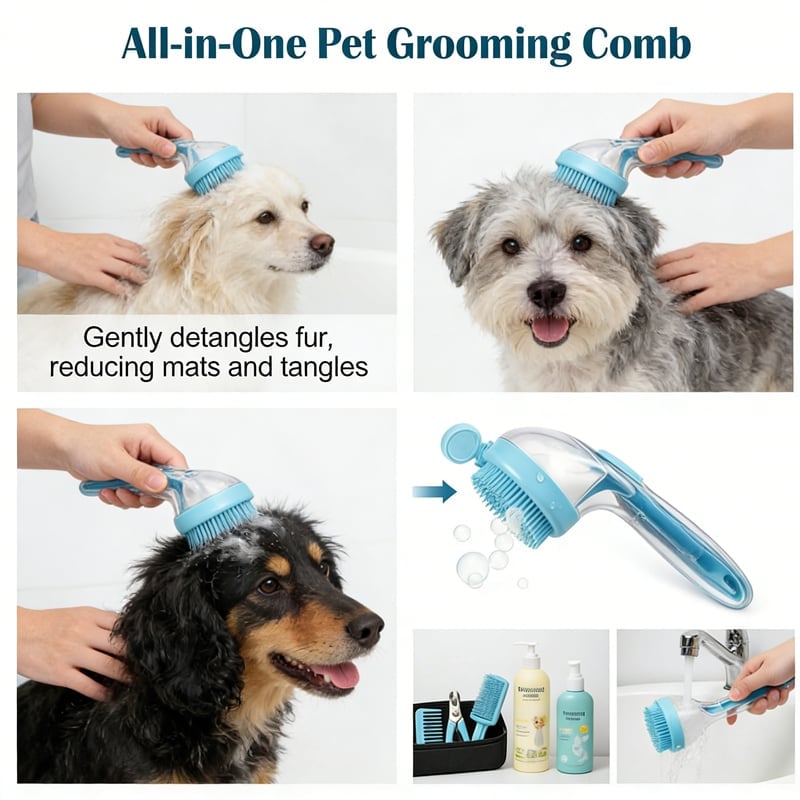 2 in 1 Pet Bath and Grooming Brush